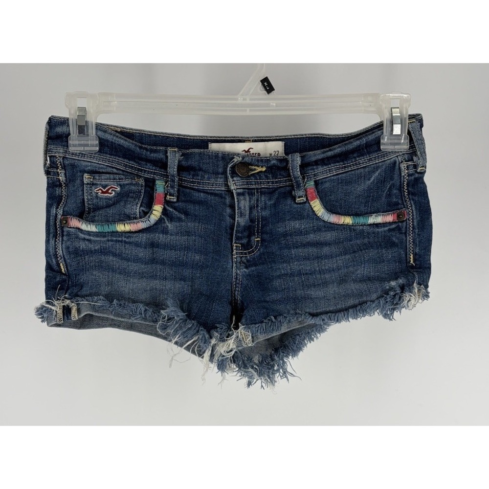 Y2K Hollister Low Rise Denim Micro Mini Shorts Distressed Frayed Size 1 Festival